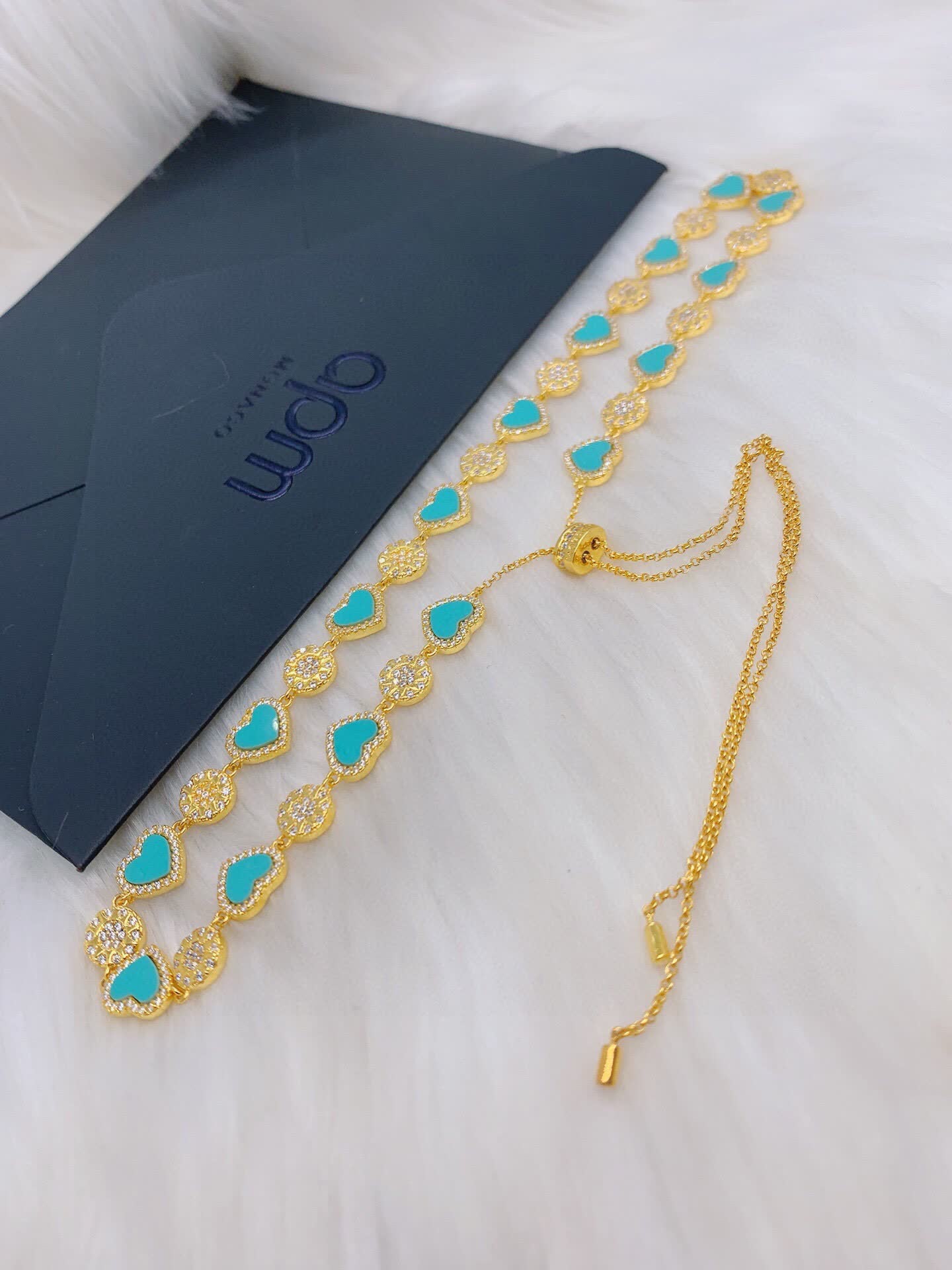 APM Monaco Turquoise Heart and Flower Gold Plated Necklace